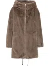 P.A.R.O.S.H PAROSH LIGHT BROWN FAUX-FUR HOODED COAT