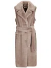 P.A.R.O.S.H PAROSH LIGHT BROWN SHEARLING SLEEVELESS COAT