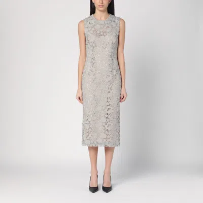 P.a.r.o.s.h . Light Grey Lace Midi Dress In Silver