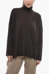 P.A.R.O.S.H LIGHTWEIGHT WOOL LIQUORICE TURTLENECK SWEATER WITH SIDE SLIT