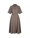 P.a.r.o.s.h Lille Midi Shirt Dress In Taupe Stretch Wool In Brown