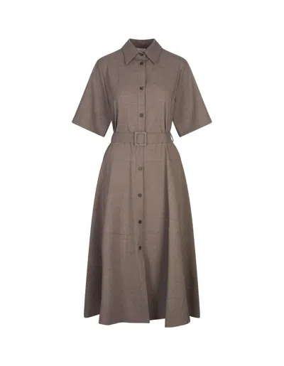 P.a.r.o.s.h Lille Midi Shirt Dress In Taupe Stretch Wool In Brown