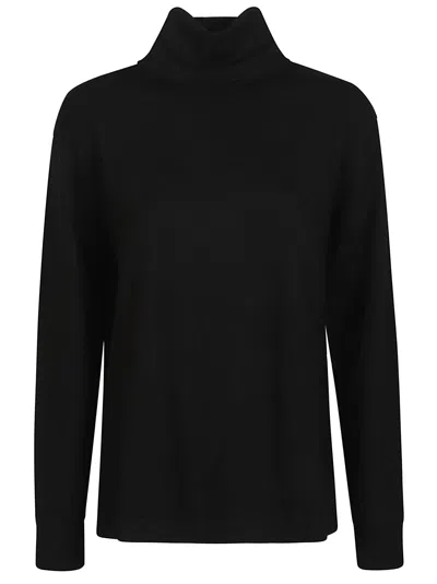 P.a.r.o.s.h Lime25 Relaxed Cropped Wool Blend Turtleneck Sweater In Black