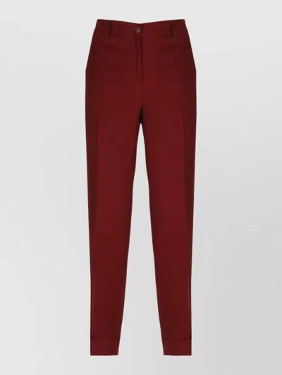 P.a.r.o.s.h Linen Blend Pants Four Pockets Cuffed Hem In Burgundy