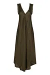 P.a.r.o.s.h Frayed Edges A-line Maxi Dress In Green