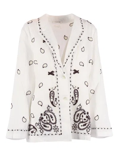 P.a.r.o.s.h Linen Intricate Black Embroidered Jacket In White