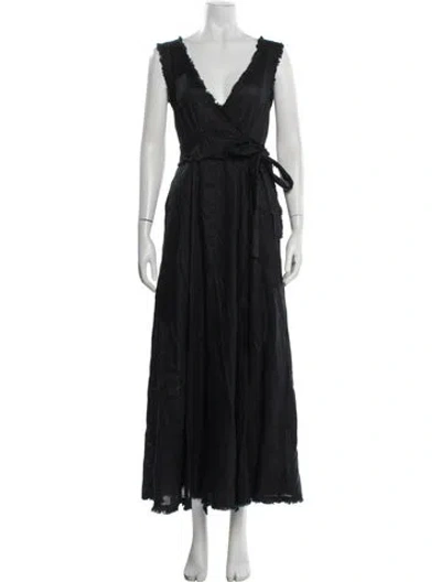 Pre-owned P.a.r.o.s.h Linen Long Dress In Black