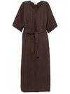P.a.r.o.s.h V-neck Maxi Length Dress With Waist Tie In Brown