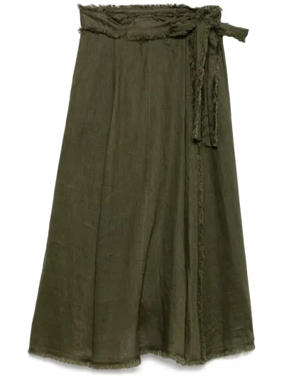 P.a.r.o.s.h Linen Maxi Skirt In Green