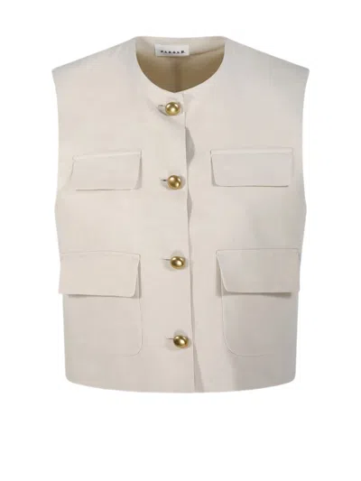 P.a.r.o.s.h Linen-blend Gilet With Gold-tone Buttons And Flap Pockets In Neutral