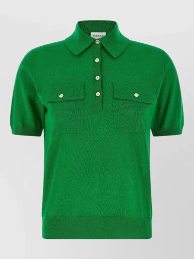 P.a.r.o.s.h Linfa26 Knit Polo Shirt Chest Pockets In Green