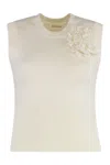 P.a.r.o.s.h Ribbed Flower-embellished Vest In Green
