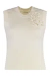 P.a.r.o.s.h Ribbed Flower-embellished Vest In White