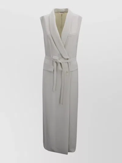 P.a.r.o.s.h Long Belted Dress Sleeveless Shawl Lapel In Neutral