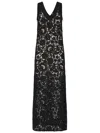 P.a.r.o.s.h Parosh Long Black Cotton Crochet Lace Dress With V-neckline In Black