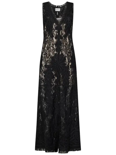 P.a.r.o.s.h Parosh Long Black Embroidered Floral Lace Maxi Dress