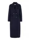 P.a.r.o.s.h Long Blue Double-breasted Coat With Ribbed Revers In Blue