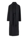 P.A.R.O.S.H LONG DOUBLE-BREASTED BLACK COAT WITH TIE-UP COLLAR IN HEAVY FABRIC WOMAN