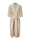 P.a.r.o.s.h Parosh Classic Button-down Midi Dress With Belted Waist In Beige
