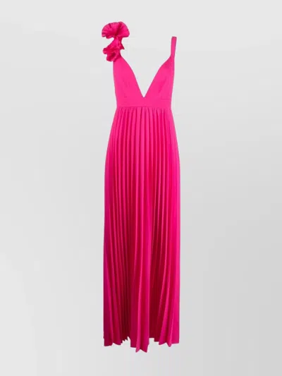 P.a.r.o.s.h Long Dress With Pleated Skirt And Floral Appliqué