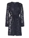 P.a.r.o.s.h Long Floral Lace Jacket With Belted Waist In Blue