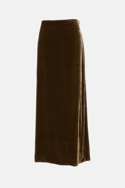 P.a.r.o.s.h Long Skirt In Viscose And Silk Velvet In Brown
