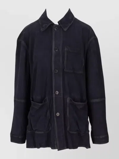 P.a.r.o.s.h Long Sleeve Collared Jacket Front And Chest Pockets In Blue