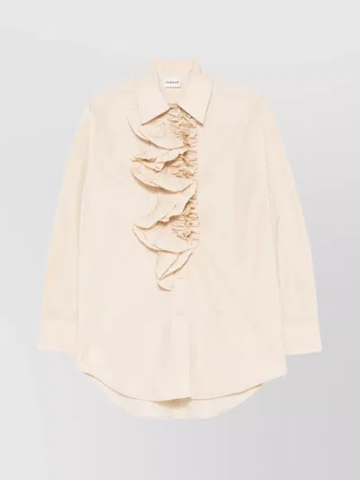 P.a.r.o.s.h Long Sleeve Collared Shirt With Ruffled Detail In White