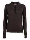 P.a.r.o.s.h Long-sleeve Polo With Classic Collar And Refined Knit In Brown