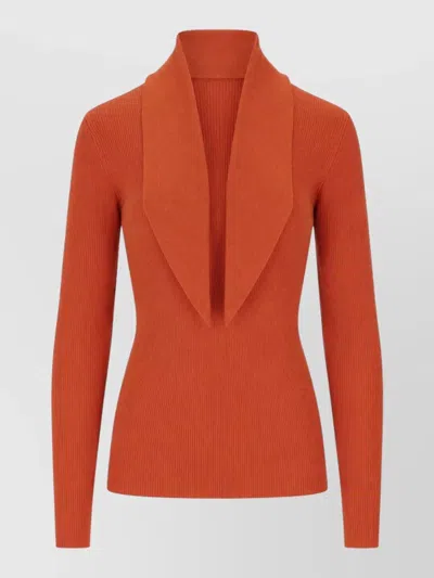 P.a.r.o.s.h Long Sleeve Top Ribbed Texture Shawl Collar In Orange