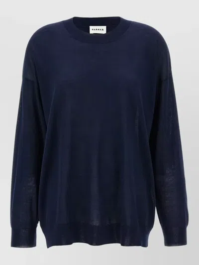 P.a.r.o.s.h Long Sleeve Top Round Neck Ribbed Cuffs Hem In Blue