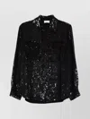 P.a.r.o.s.h Long Sleeve Top With Sequin Chest Pockets In Black