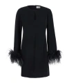 P.a.r.o.s.h Parosh Feather Trim Mini Dress With Elegant Silhouette And Keyhole Detail In Black