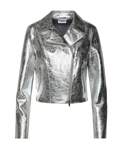 P.a.r.o.s.h Long-sleeved Leather Jacket In Silver