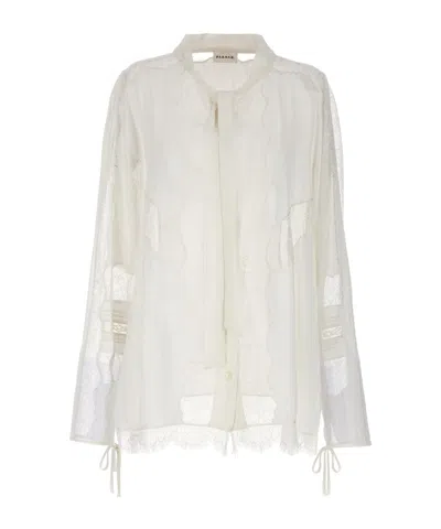 P.a.r.o.s.h Long-sleeved Transparent Detail Blouse In White