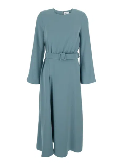 P.a.r.o.s.h Long Sleeves Cady Midi Dress In Blue