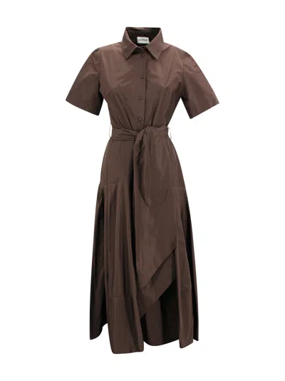 P.a.r.o.s.h Long Taffeta Dress With Belt In Brown