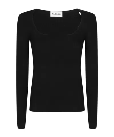 P.a.r.o.s.h Ribbed-knit Scoop-neck Long-sleeve Wool T-shirt In Red