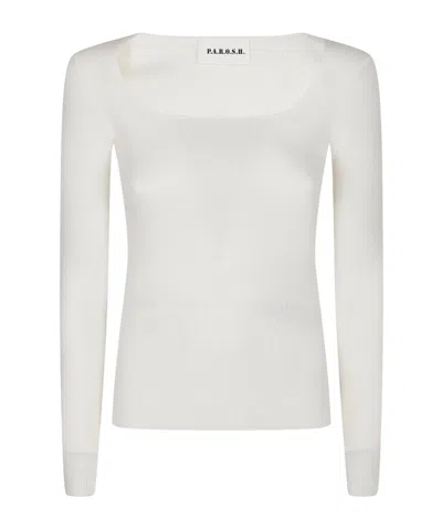 P.a.r.o.s.h Long U Neck Long Sleeve Sweater In White