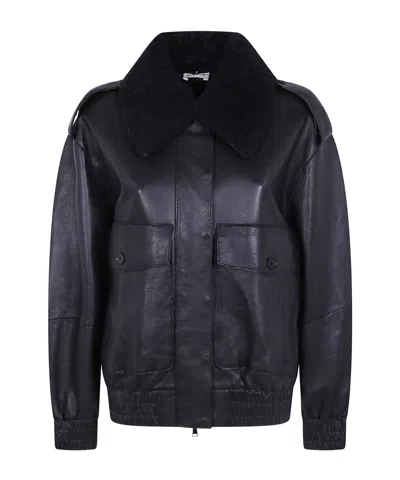 P.a.r.o.s.h Long-sleeve Leather Jacket With A Lapel Collar In Black