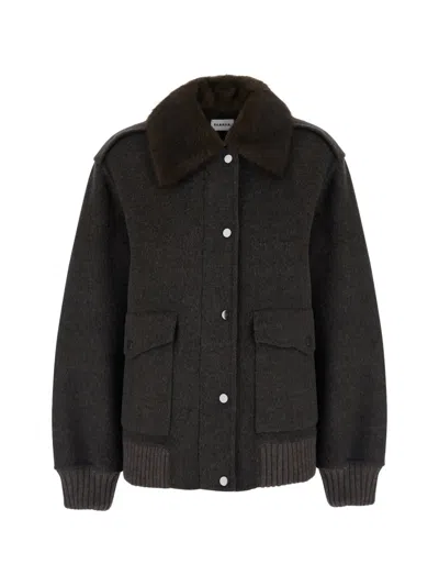 P.a.r.o.s.h . Faux Fur Collar Wool Jacket In Brown