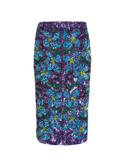 P.a.r.o.s.h Longuette Sequin-embellished Floral-pattern Midi Skirt In Purple