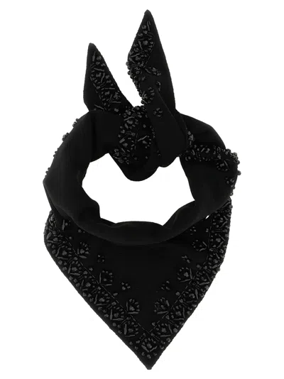 P.a.r.o.s.h Look26 Bead-embellished Triangle Scarf In Black