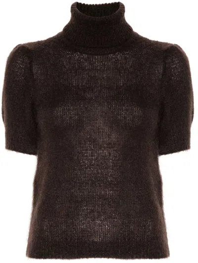 P.a.r.o.s.h Luce Short Sleeve Turtle Neck Sweater In Brown