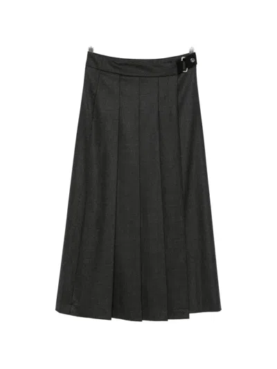 P.a.r.o.s.h Ludy Pleated Buckle-fastening Midi Skirt In Black