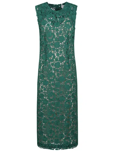 P.a.r.o.s.h Parosh Macrame Lace Sheath Dress With Flesh-colored Slip In Green