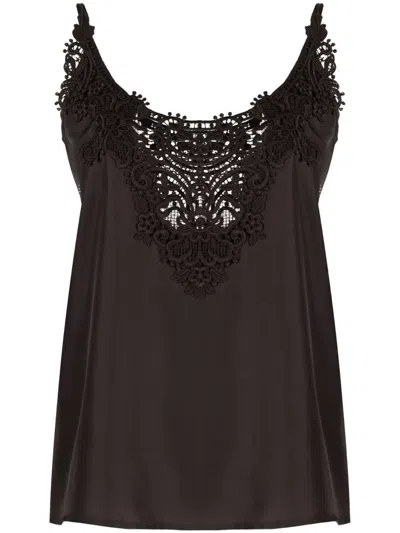 P.a.r.o.s.h Macramé-panel Silk Tank Top In Brown
