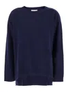 P.a.r.o.s.h Blue Crewneck Sweater With Asymmetric Hem In Wool And Cashmere Woman In Blu