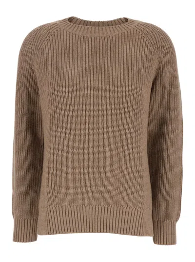 P.a.r.o.s.h Brown Knit Crewneck Sweater In Cotton And Cashmere Blend Woman