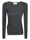 P.a.r.o.s.h Parosh Maglia Scollo Asimmetrico Costina In Gray